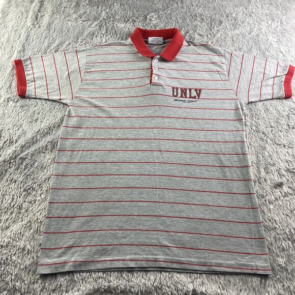 Vintage UNLV Runnin Rebels Polo Shirt Mens Extra Large Gray Red USA Made 90s - Picture 2 of 9
